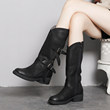 European And American Versatile Belt Buckle Handsome Martin Boots Winter Cotton Shoes Women's Leather Autumn And Winter Middle Tube Boots Thick Middle Heel Women's Boots European And American Versatile Belt Buckle Handsome Martin Boots Winter Cotton Shoes Women's Leather Autumn And Winter Middle Tube Boots Thick Middle Heel Women's Boots