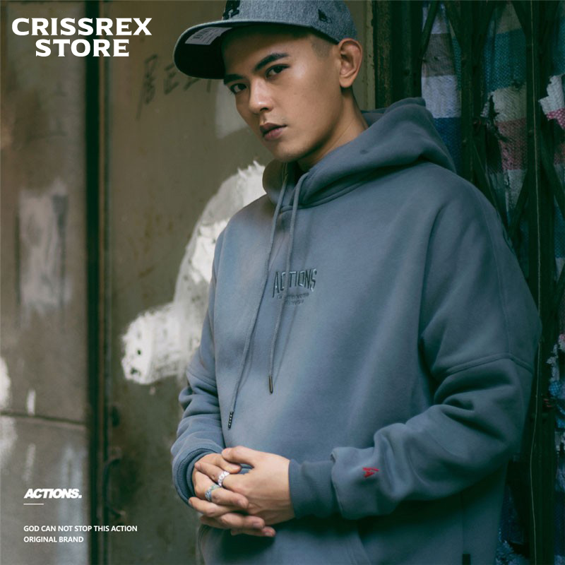 Crissrex Store  ACTIONS 落肩刺绣经典美式简约宽松套头抓绒卫衣
