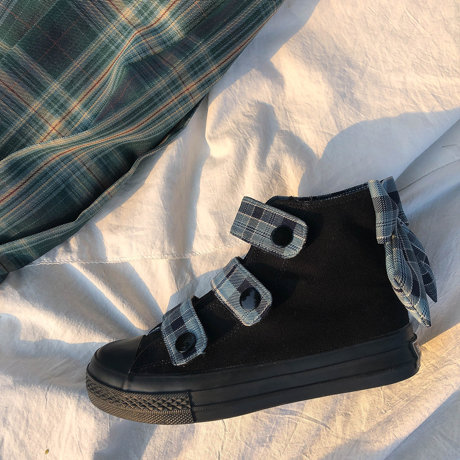 林先参原创jk高帮帆布鞋女学生百搭韩版小帆布鞋