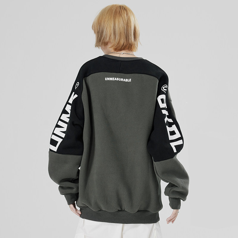 万有引力博物馆拼接印花卫衣女2020年秋季新款宽松圆领卫衣