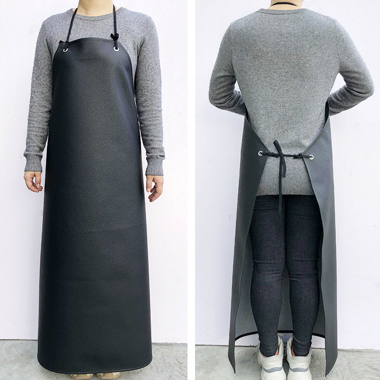 皮革围裙防水防油软皮男女厨房白色围腰长款围裙