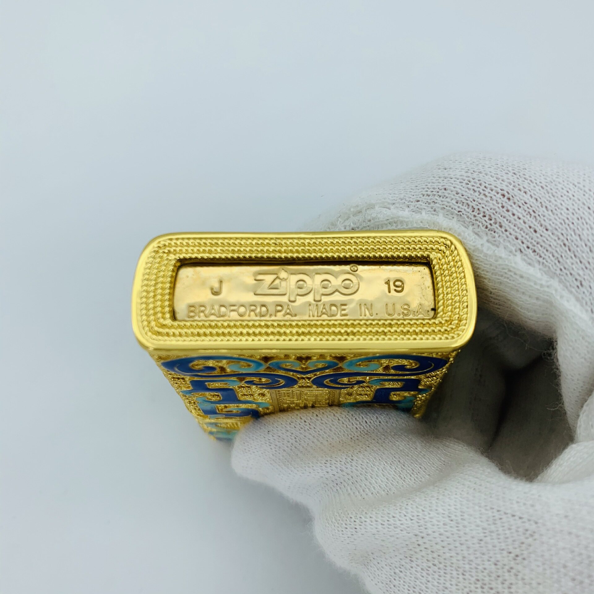 zipop芝宝煤油防风打火机正品金色花丝镂空珐琅zippo