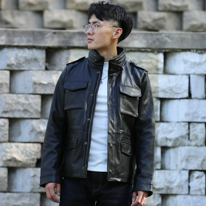 m65猎装真皮皮衣头层牛皮青年立领男装美式皮衣