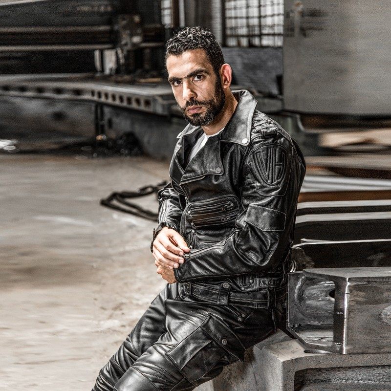 哈雷机车头牛皮皮衣真皮男装翻领修身斜拉拉链皮衣