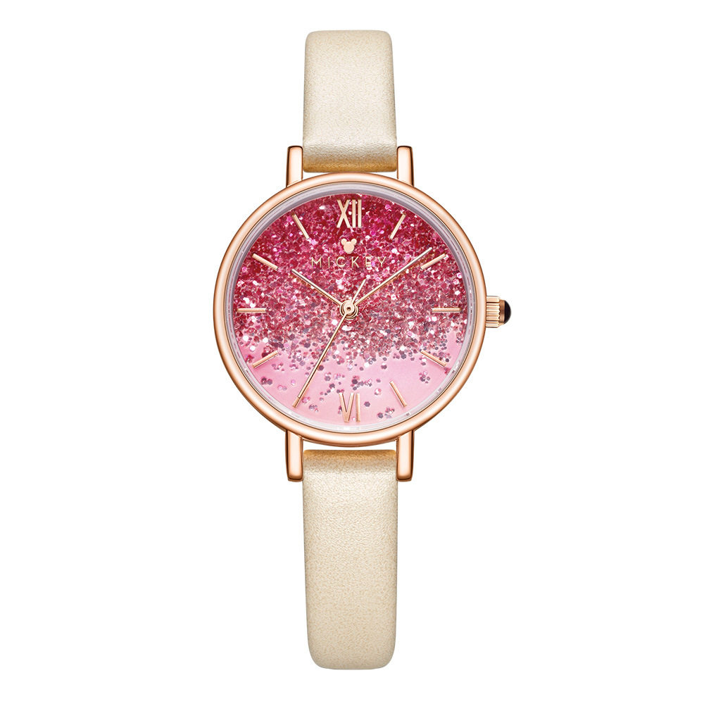 迪士尼满天星手表女ins风简约气质女孩防水中学生樱花粉少女高中