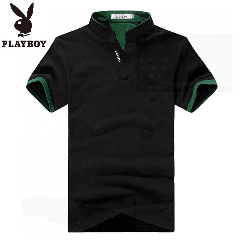 花花公子修身立领短袖T恤男夏2022中青年商务休闲纯色体恤爸爸装