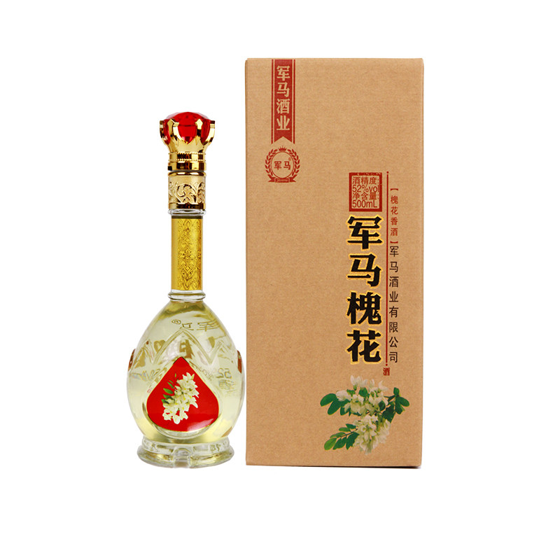 军马槐花香酒52度酒瓶瓶装送礼自饮东营产地露酒
