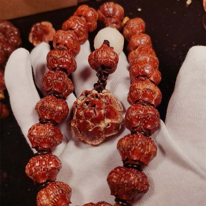 手串美艺天然滴血莲花提子雕刻佛珠手链