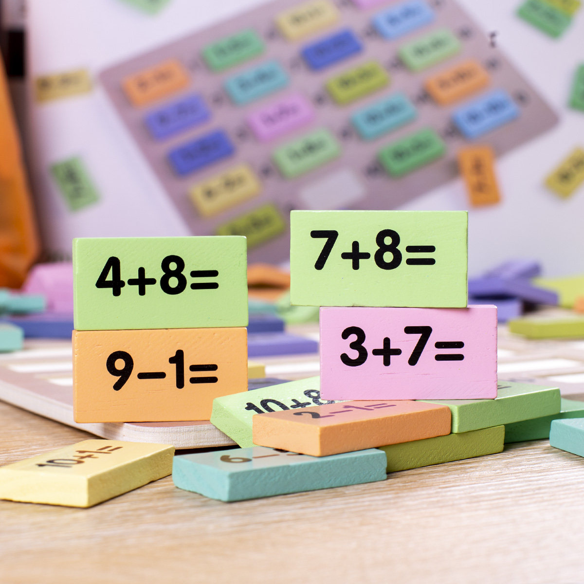 教具幼儿园数学算术益智玩具儿童加减法多米诺骨牌数字积木数学学习板