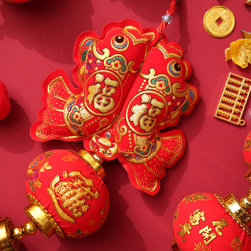 2021小红灯笼连串挂饰装饰品室内过年过新年场景布置春节高档植绒