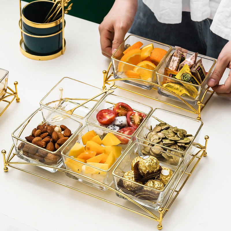 果盘轻奢ktv小吃点心零食干果玻璃高颜值家用果盆