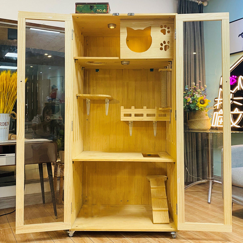 生态实木猫别墅防水猫舍猫展示柜猫酒店猫笼猫房子猫酒店猫展示柜