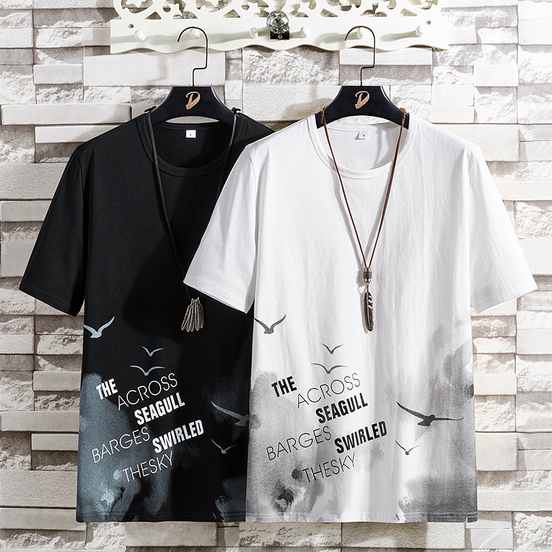 短袖t恤男装圆领ins潮牌潮流夏季宽松冰丝2021新款大码体恤衫上衣