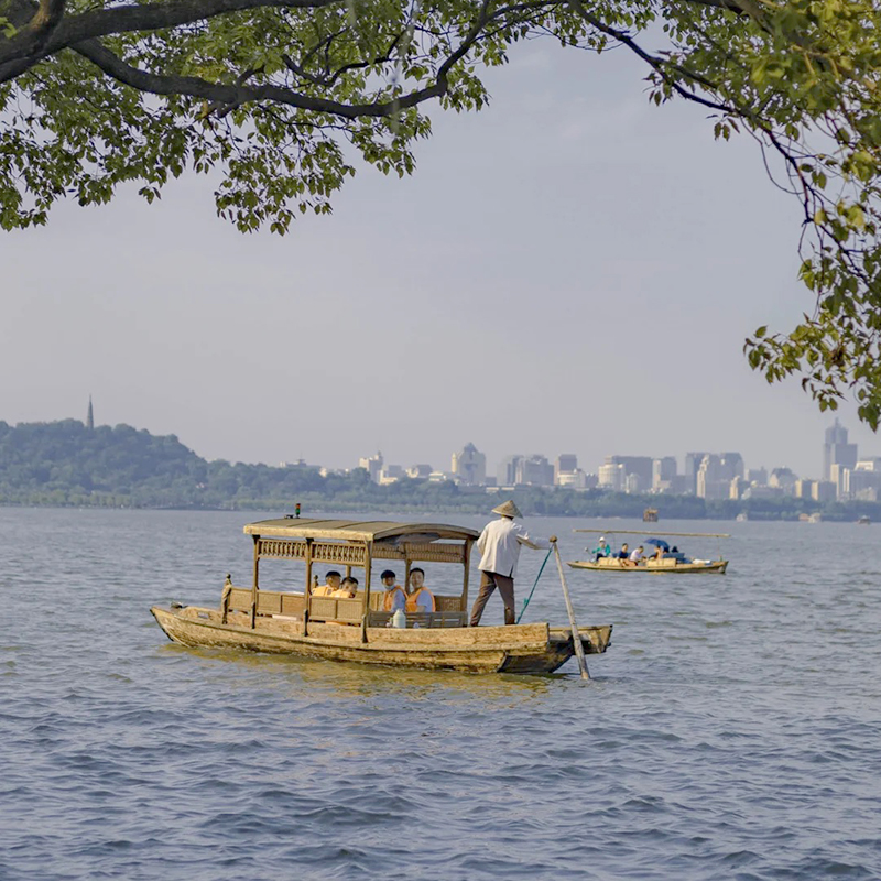 西湖落日杭州西湖摇橹船飞来龙坞茶一日游vip小包境内跟团游