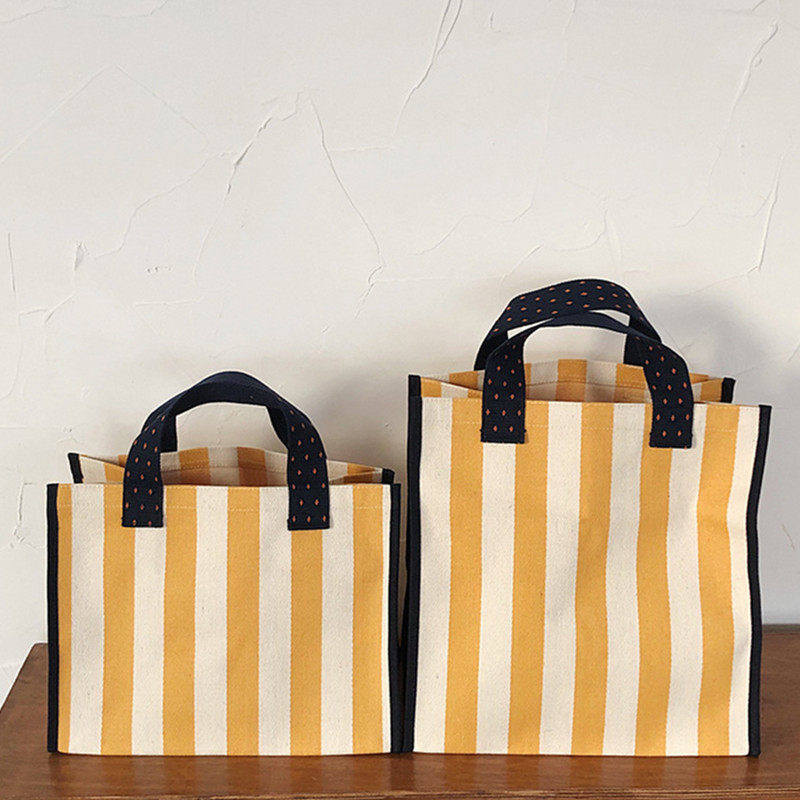 包邮防水涂层文艺小清新条纹帆布拎包购物环保通用款女包