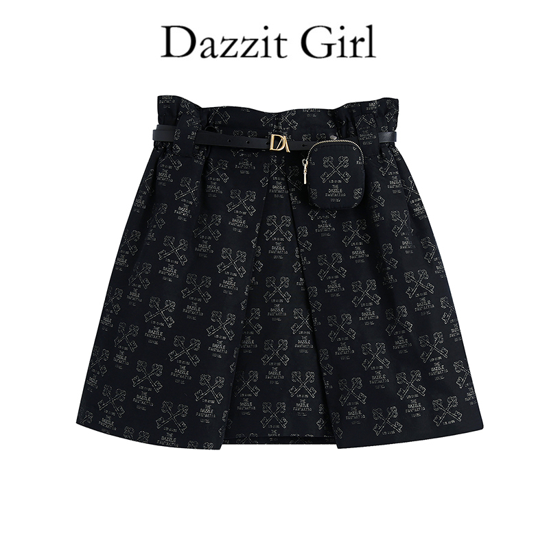 美背地素颜色2021夏季黑色刺绣花苞裙高腰洋气半身裙a字短裙女潮