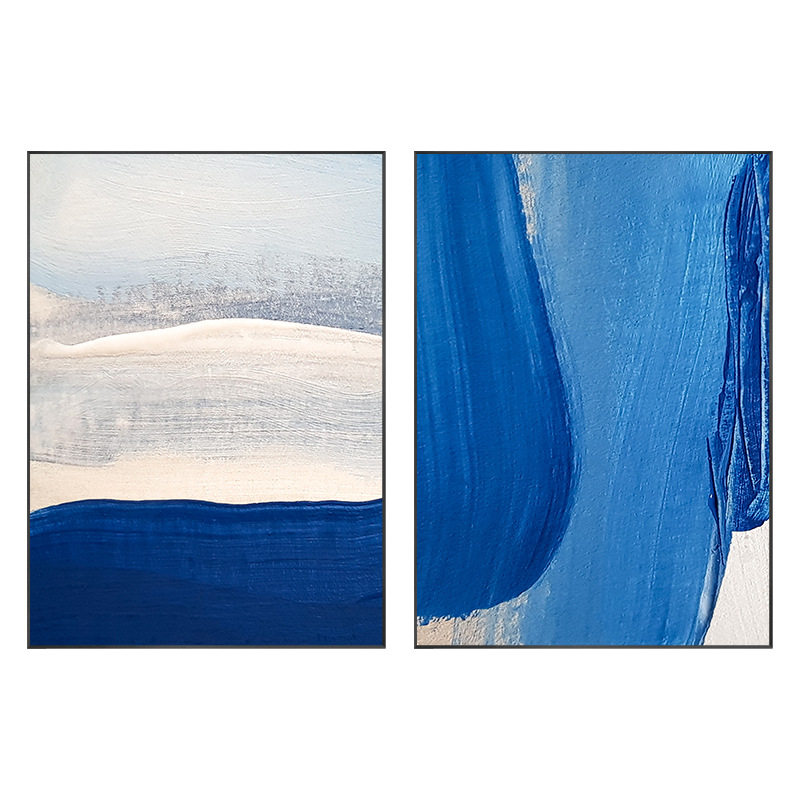 客厅装饰画背景墙壁挂酒店餐厅样板房蓝色抽象山水现代装饰画