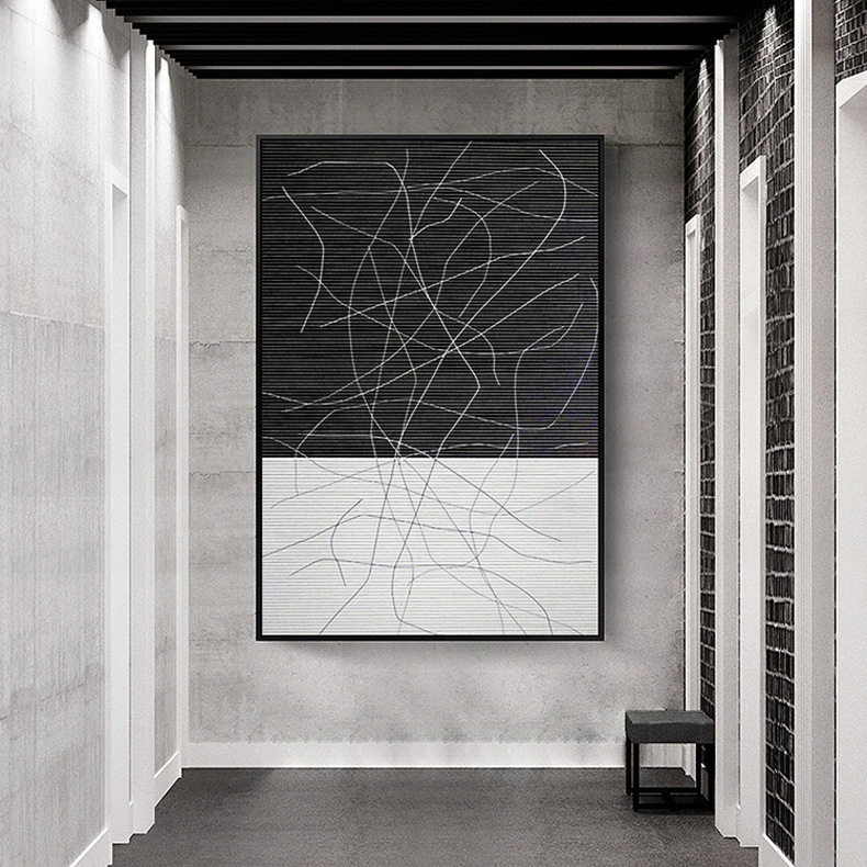 现代黑白抽象线条装饰画背景客厅走廊玄关壁画现代装饰画
