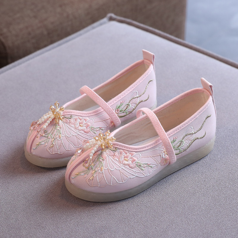 鞋子新款汉服女童绣花鞋宝宝布鞋儿童演出古装儿童汉服鞋