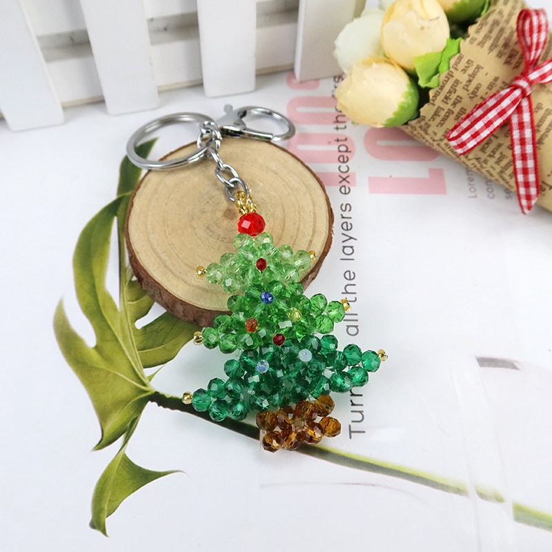 成品串珠圣诞钥匙挂件手工编织水晶圣诞老人苹果钥匙扣