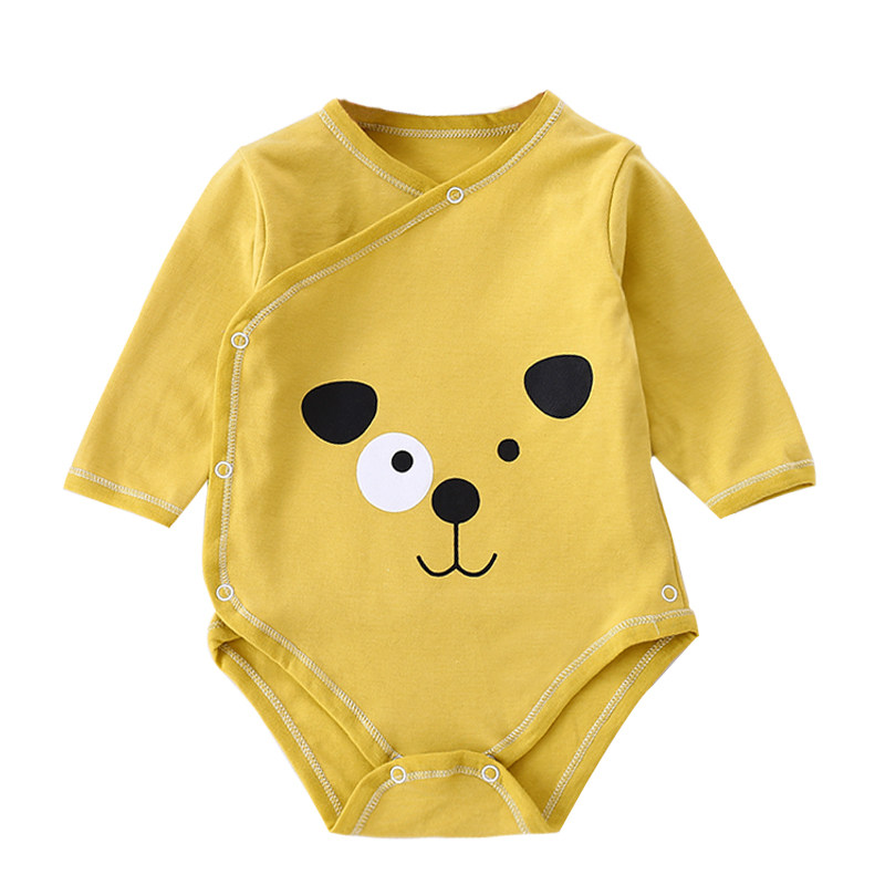 婴儿秋款长袖包屁衣新生儿双层护肚纯棉连身衣