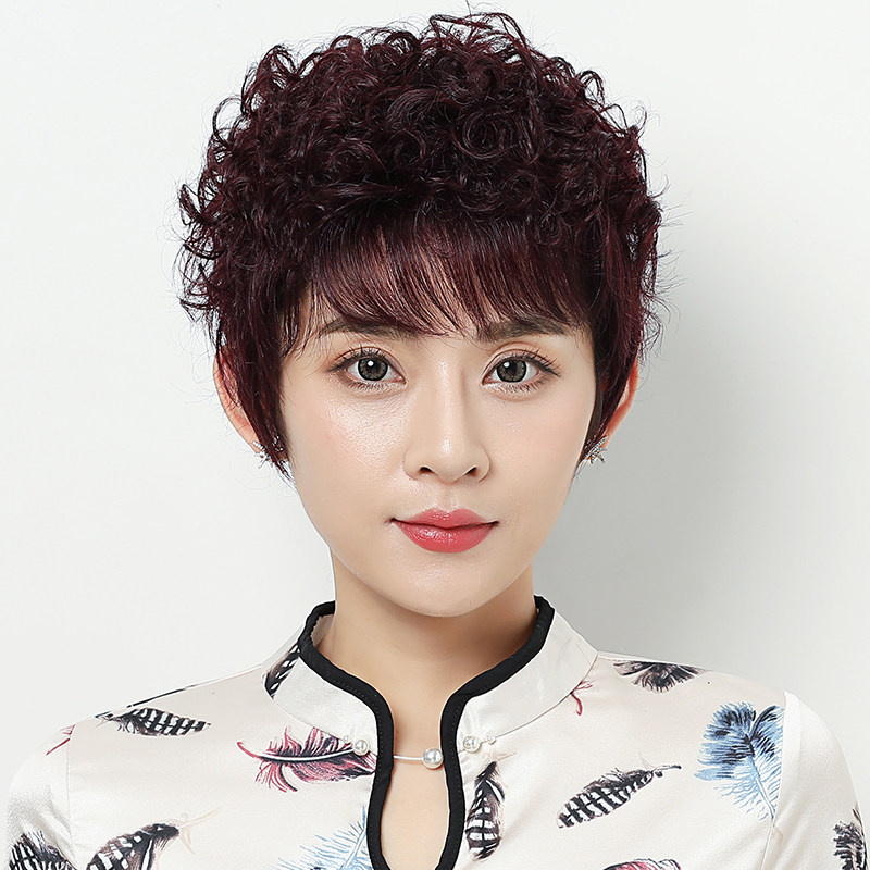 假发短发妈妈短卷发发型中老年头套真人发丝自然整顶假发