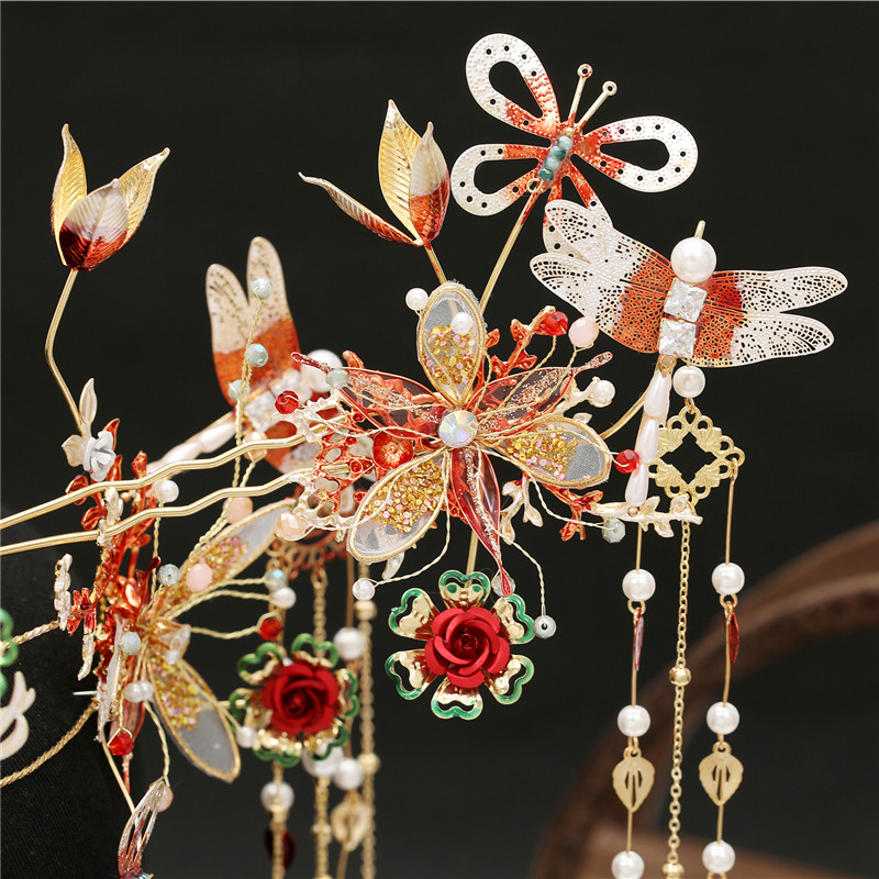 秀禾新娘结婚大气头饰2021新款红色中式凤冠发饰