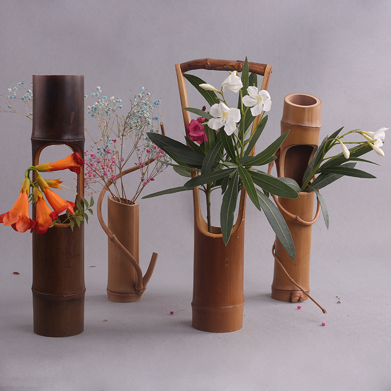 插花花瓶竹制花器简约创意客厅复古干花器中花瓶
