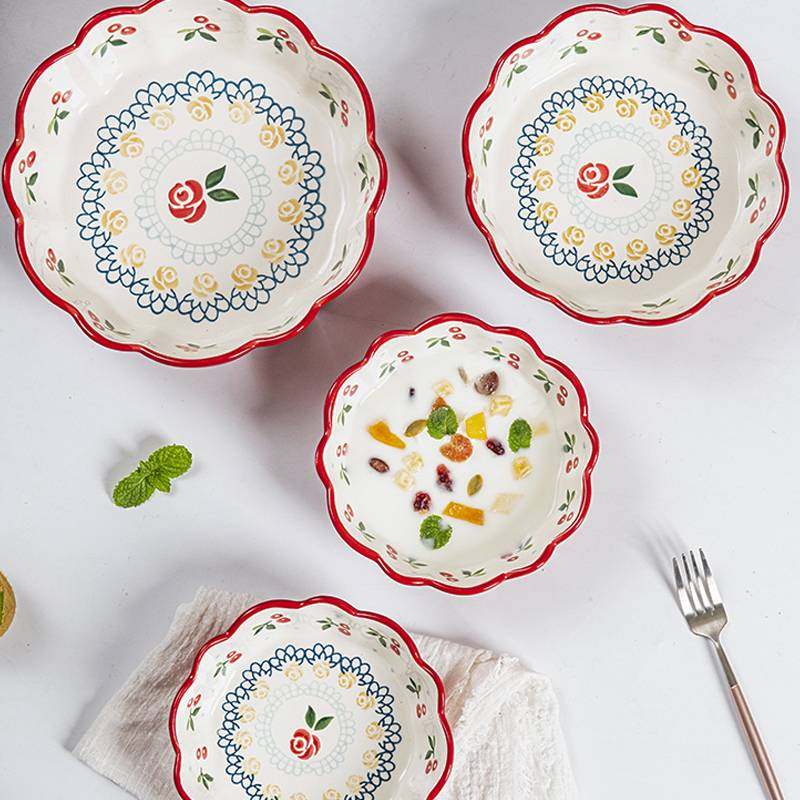 至家hommey可爱樱桃陶瓷瓷碗日式少女心花花边碗