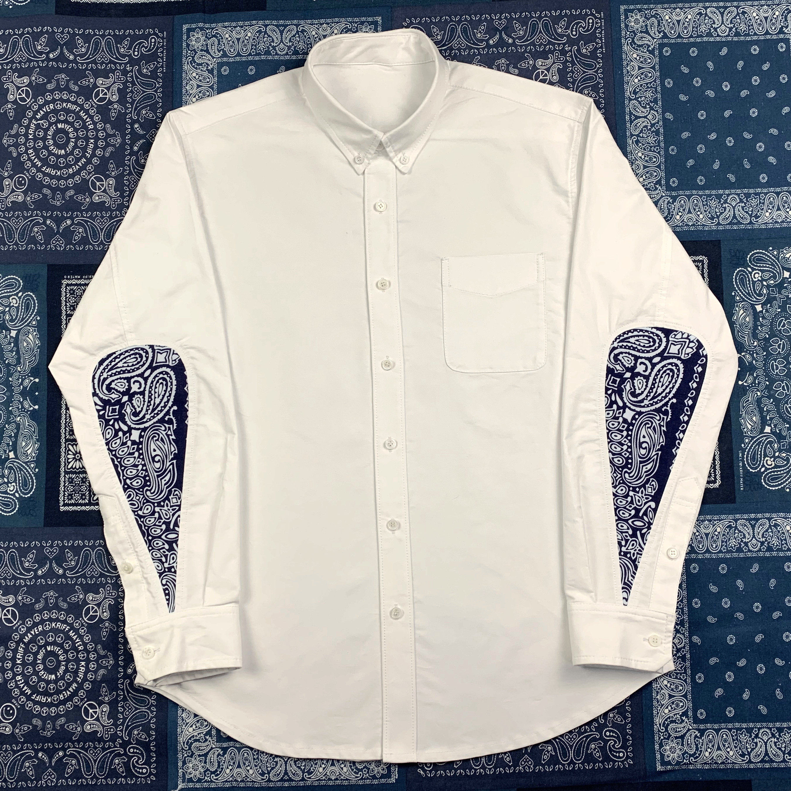 牛津纯棉长袖水滴拼接衬衫长绒腰果衬衣visvim衬衫