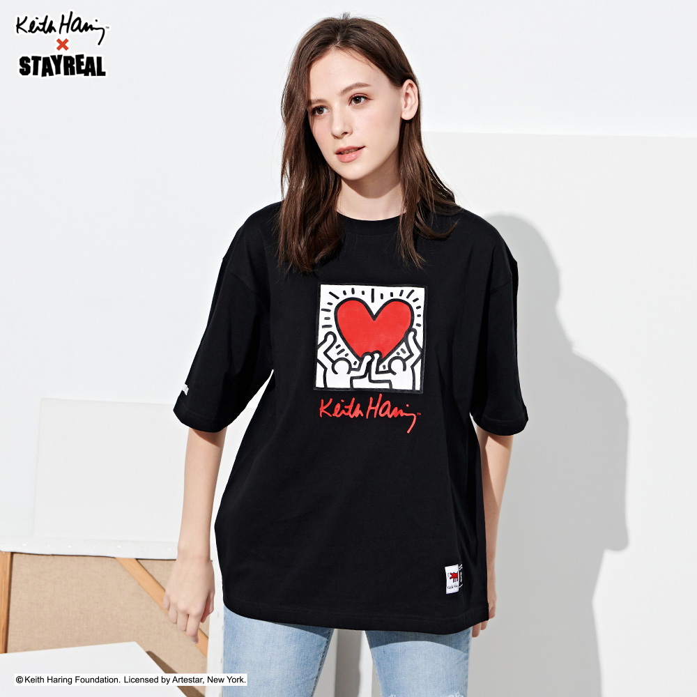 阿信同款stayreal凯斯哈林keithharing联名爱心潮牌男女t恤