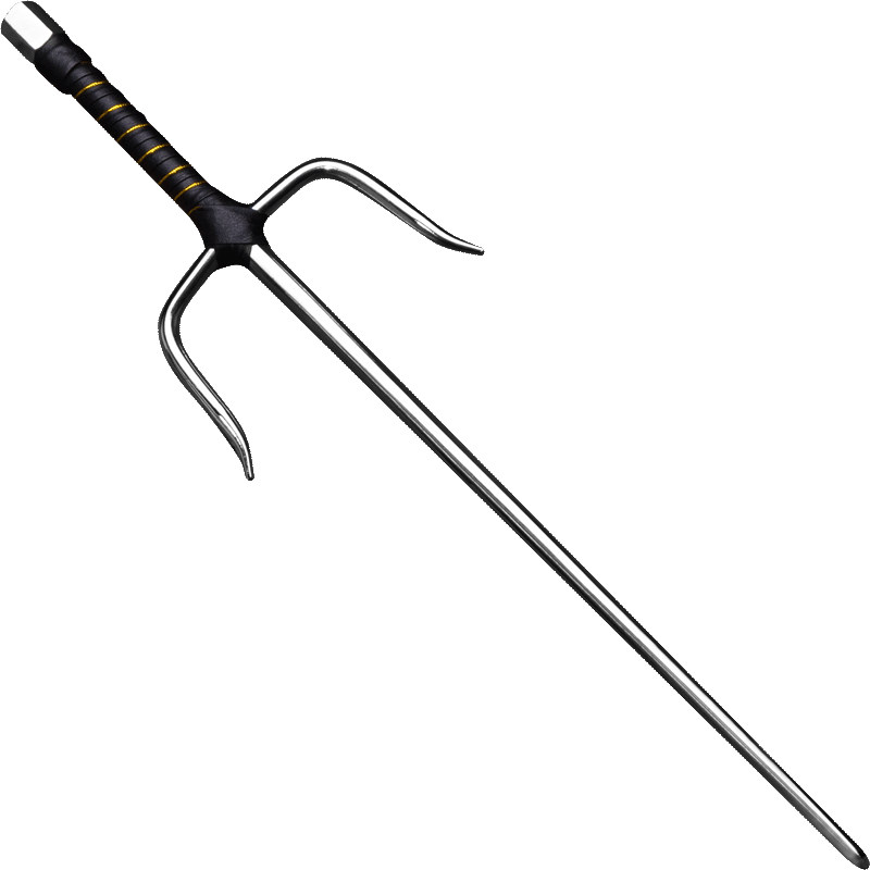 银色精品双铁尺兵器实心钢制武术浪人短叉十手功夫尺送包与教程