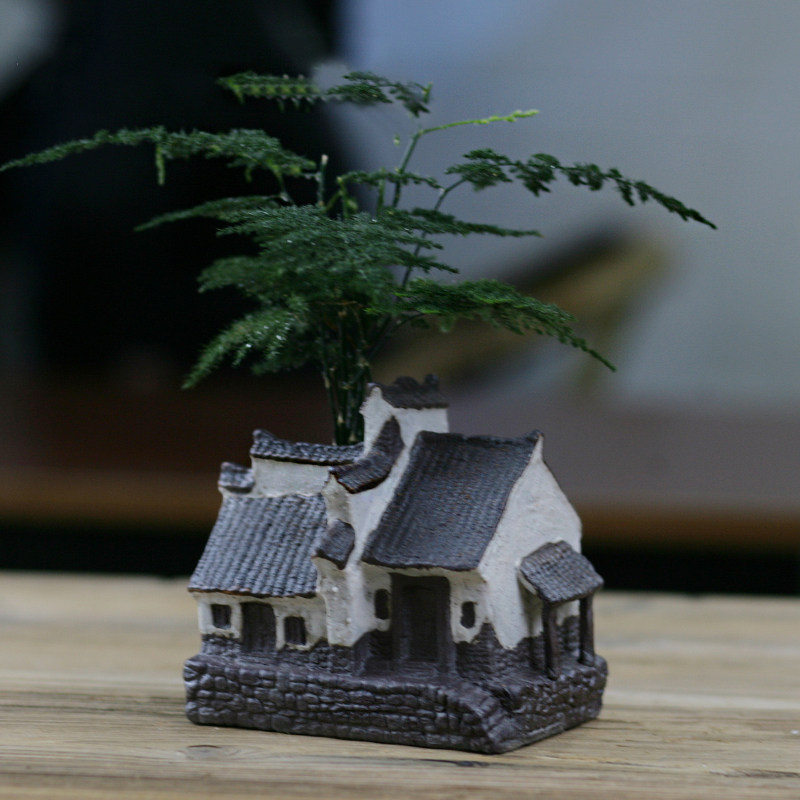 创意陶瓷江南小房子建筑艺术花盆景观造景田园绿植花盆