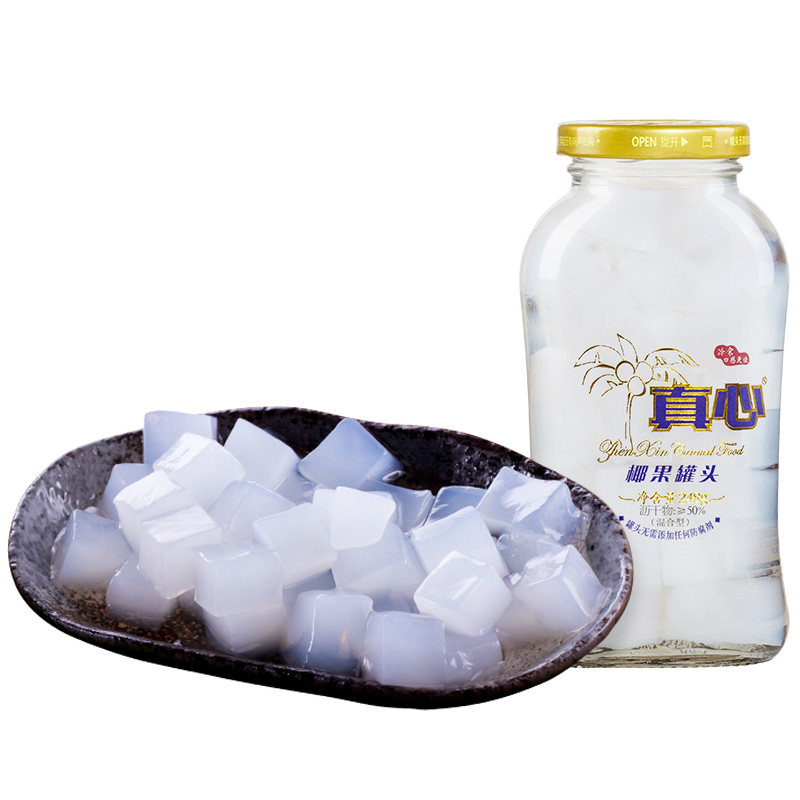 真心罐头正品椰果水果罐头糖水整箱玻璃瓶正品老式小瓶装248g6瓶