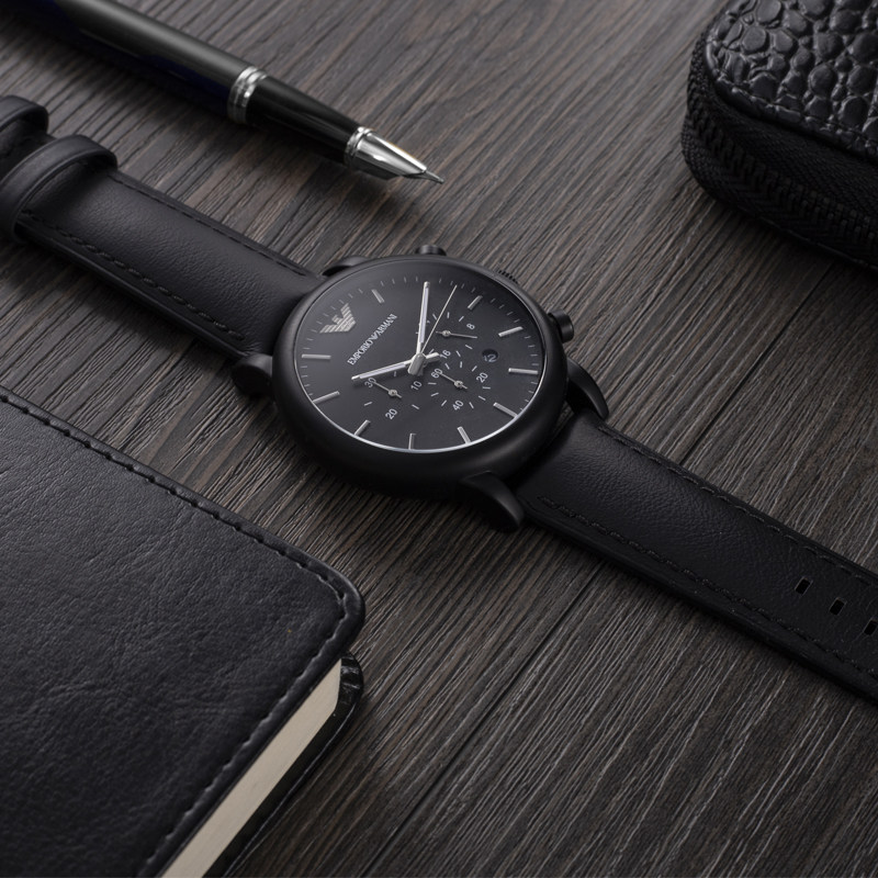 手表armani阿玛尼黑色商务皮带时尚三眼石英表ar1970欧美腕表