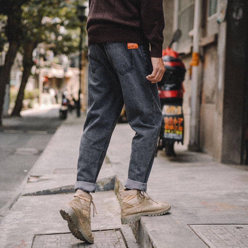 兔先森春秋季2021新款纯色百搭直筒修身牛仔裤潮男水洗宽松休闲裤