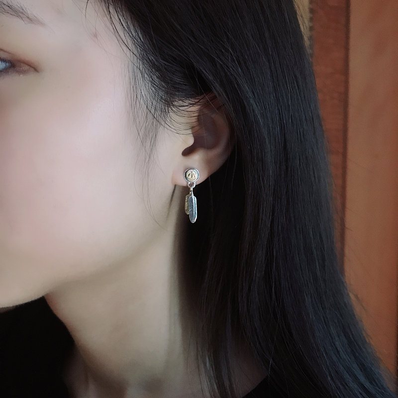 耳钉s925纯银复古泰银高桥风格耳环时尚印台耳钉