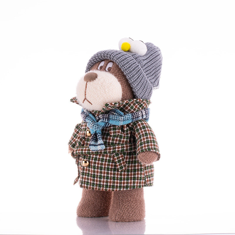 小熊汉斯公仔服装脱卸格子大衣儿童玩具长毛绒生日礼物毛绒布艺类玩具