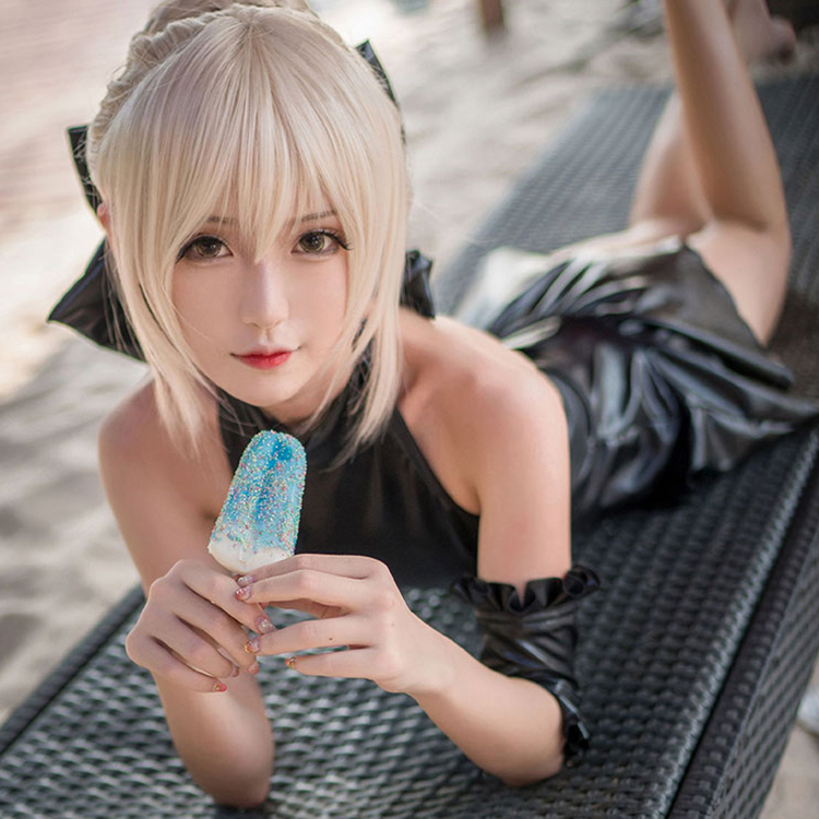 fate吾王黑saber泳衣死库水泳装cosplay动漫性感服装