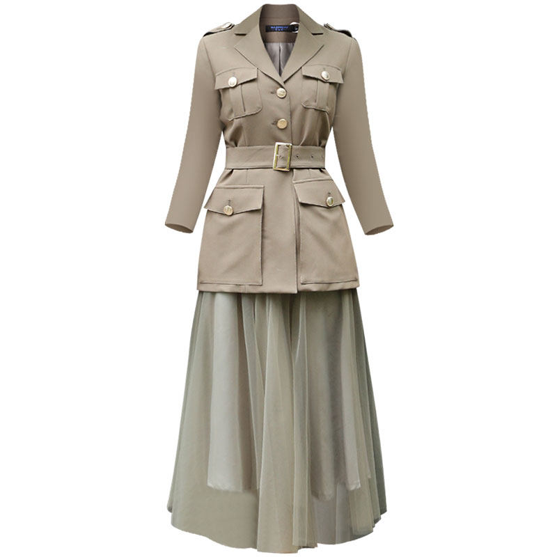 春季小香风复古古风猎装棕色西装韩剧套装2658西装