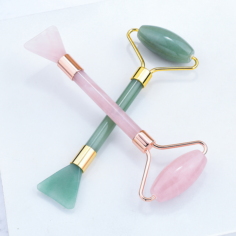 新款天然玉石滚轮按摩器面膜脸部美容面部刮脸按摩穴位棒