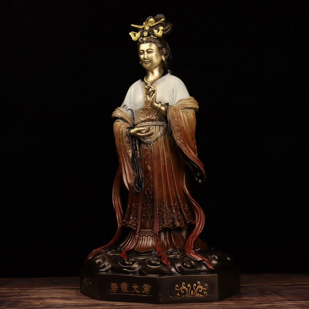 纯铜碧霞元摆件泰山圣母佛像天仙玉女保平平安内托