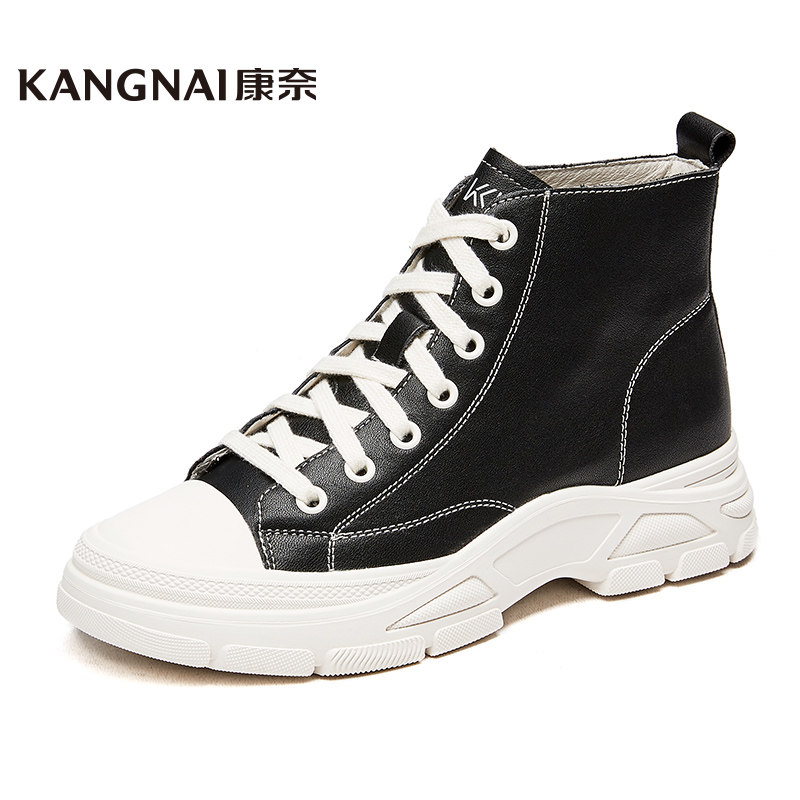 康奈女鞋商场同款运动休闲11208068新款圆头系带女士高帮鞋