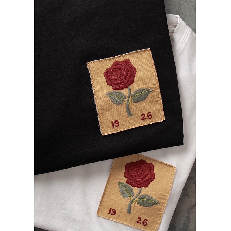 ERALDO复古KC做旧玫瑰刺绣柔棉圆领短袖T恤男夏季体恤