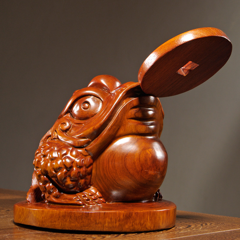 花梨木雕金蟾摆件实木木质蟾蜍家居商铺收银台木雕