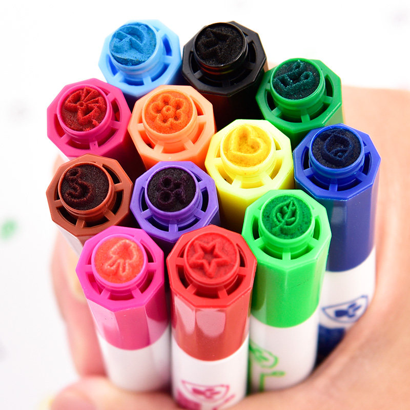 得力儿童水彩笔幼儿园印章可水洗画画笔初学者可爱手提式24色36色彩笔