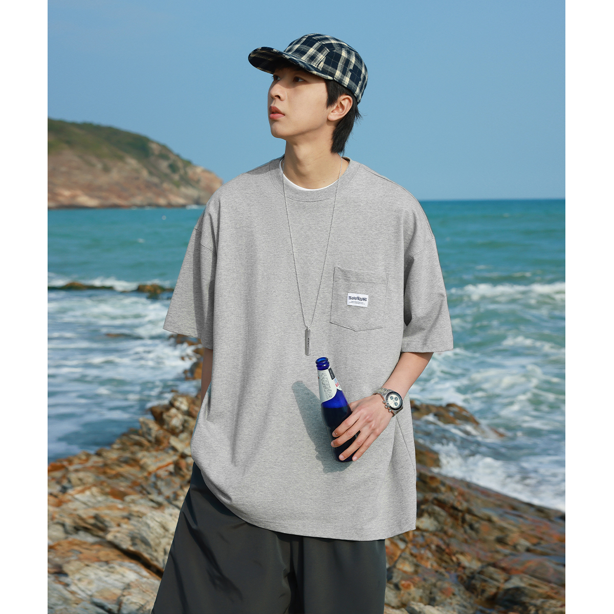 KOUEMGI空味 夏季280g重磅短袖T恤男潮牌潮流情侣宽松圆领半袖tee