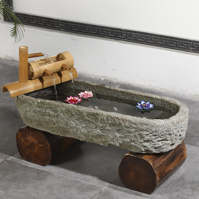 老石鱼缸石盆养鱼水槽花盆中式洗手盆庭院阳台石雕