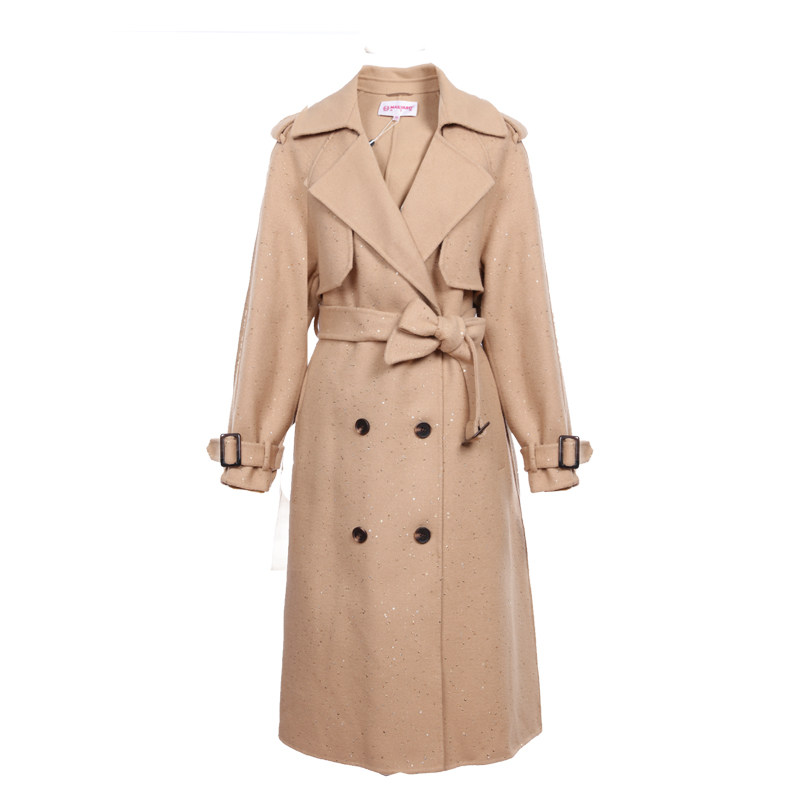 美尔雅女装中长羊毛大衣气质双排风衣双面毛呢外套