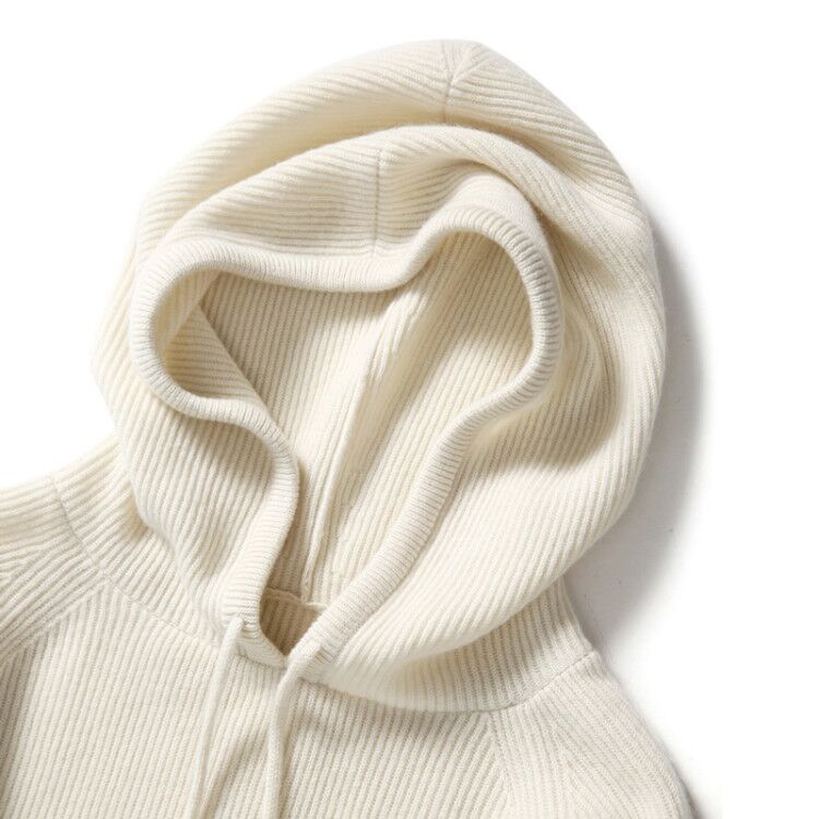 市价1000+无染色100%纯羊绒针织卫衣女连帽衫慵懒宽松秋冬毛衣